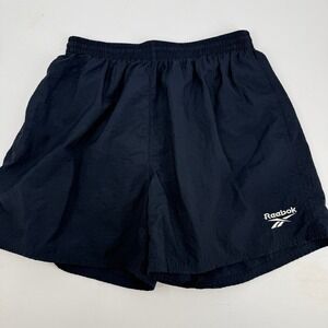 Reebok Nylon Swim Trunks Mens Medium Navy Blue Vintage Mesh Lined White Logo